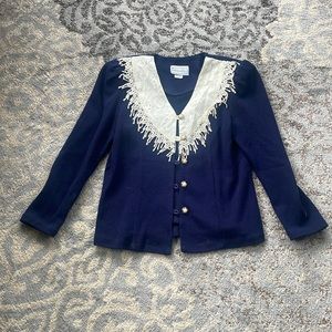 Matthew & David for B.L. Vintage Knit Button Down Sweater Navy 12 Petite